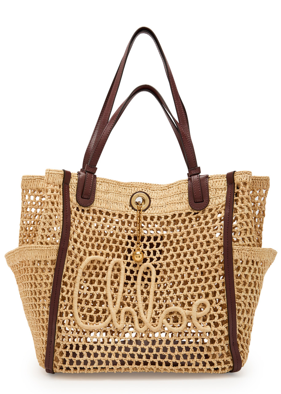 Chloe Iconic Logo Leather and Raffia Tote bag - Natural - One Size