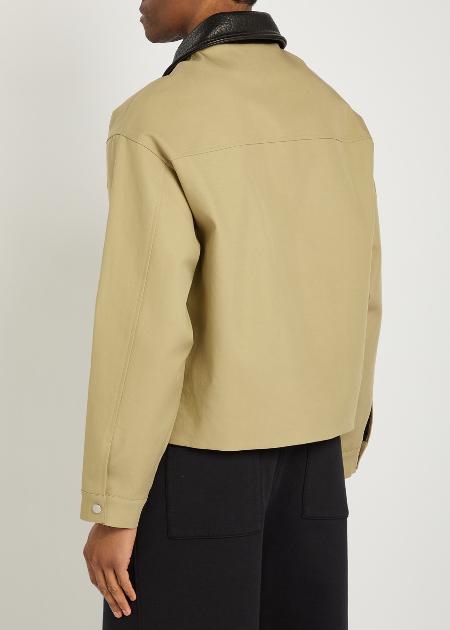  Cole Buxton Leather Collar Logo-embroidery Cotton Jacket - Sand - M 