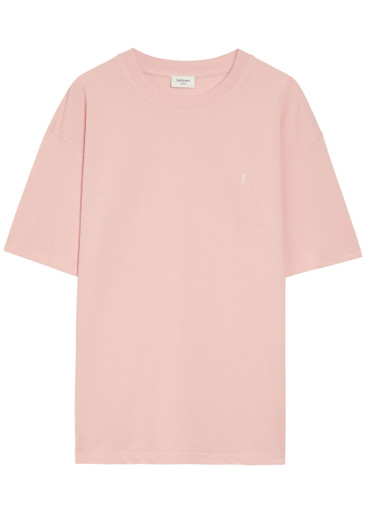 トップス SAINT LAURENT western shirts baby pink SAINT LAURENT Logo-embroidered piqué cotton-blend T-shirt | Harvey