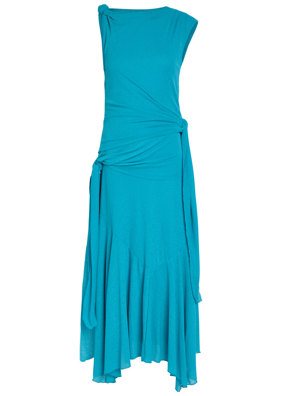 Ganni Draped Asymmetric Mesh Midi Dress - Light Blue - 36 (UK8 / S)