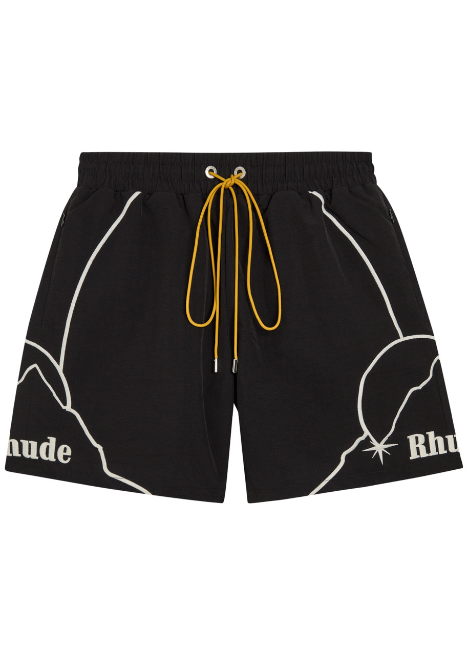 Rhude Moonlight Embroidered Shell Shorts - Black - L