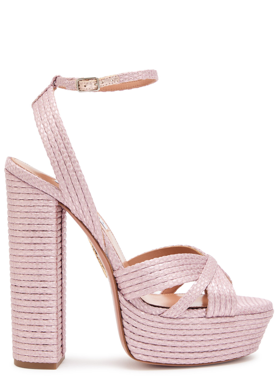 Aquazzura Sundance 140 Ribbed Woven Sandals - Pink - 37 (IT37 / UK4)