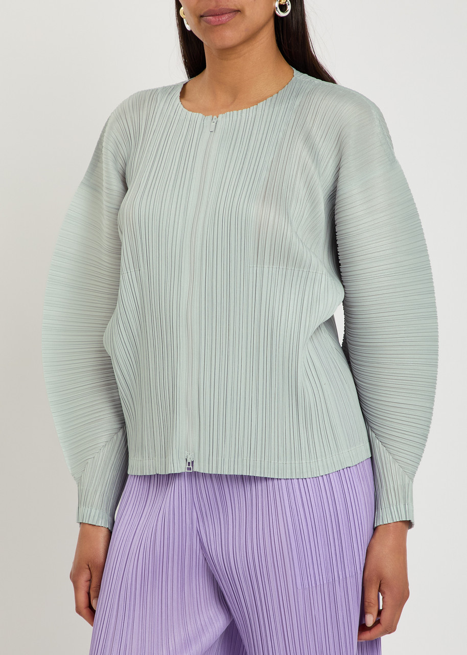 Pleats Please Issey Miyake Pleated Zip-through Woven top – Light Grey – 5