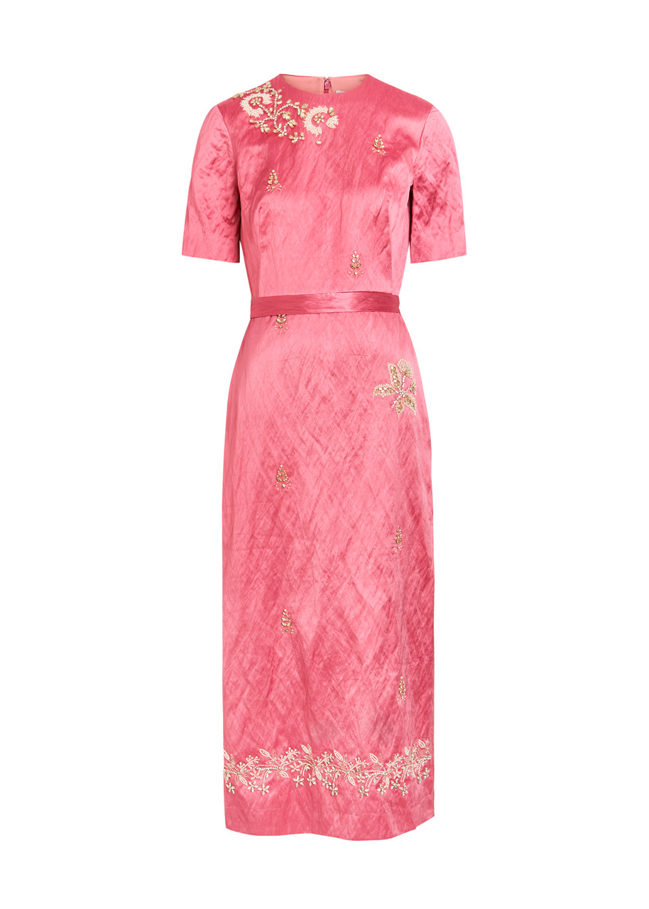 Erdem Embellished Satin Midi Dress - Pink - 12 (UK12 / M)