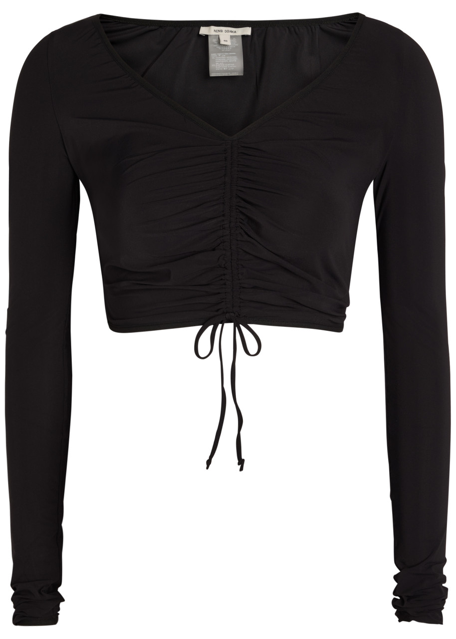 Nensi Dojaka Ruched Stretch-jersey Crop top - Black - 40 (UK8 / S)