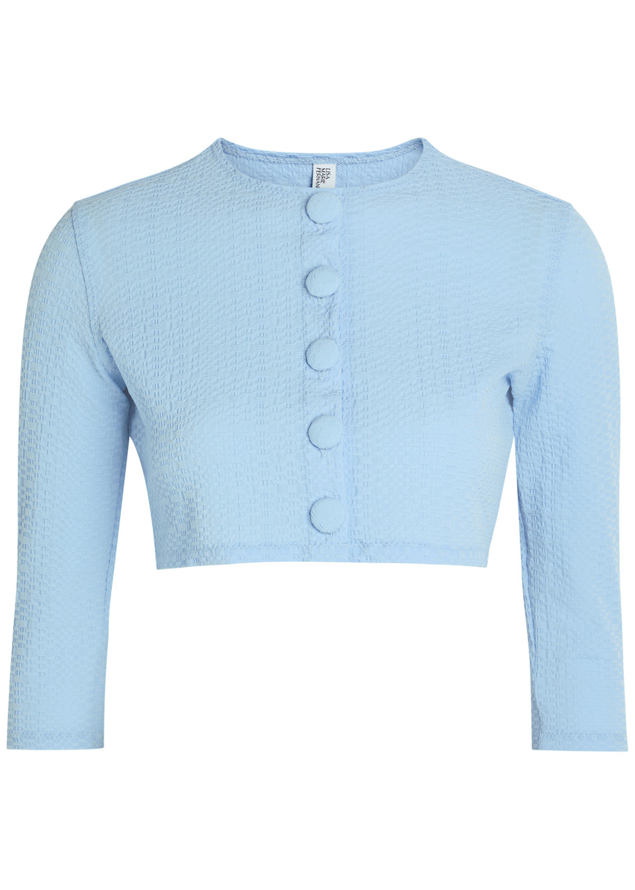 Lisa Marie Fernandez Textured Seersucker Cropped Swim Cardigan - Light Blue - XS (UK6 / XS)