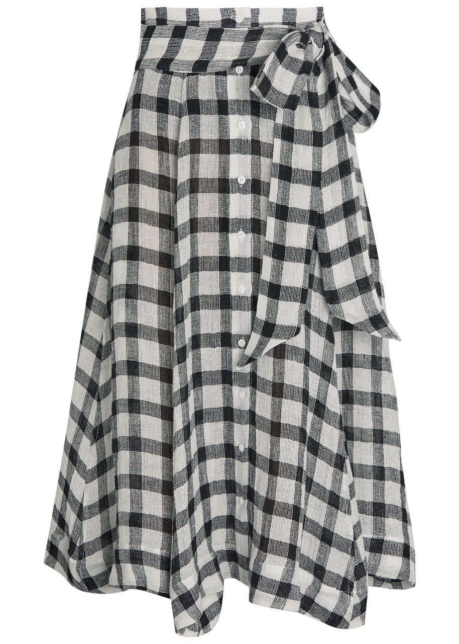 Lisa Marie Fernandez Checked Belted Linen-blend Midi Skirt - Beige - L (UK14 / L)
