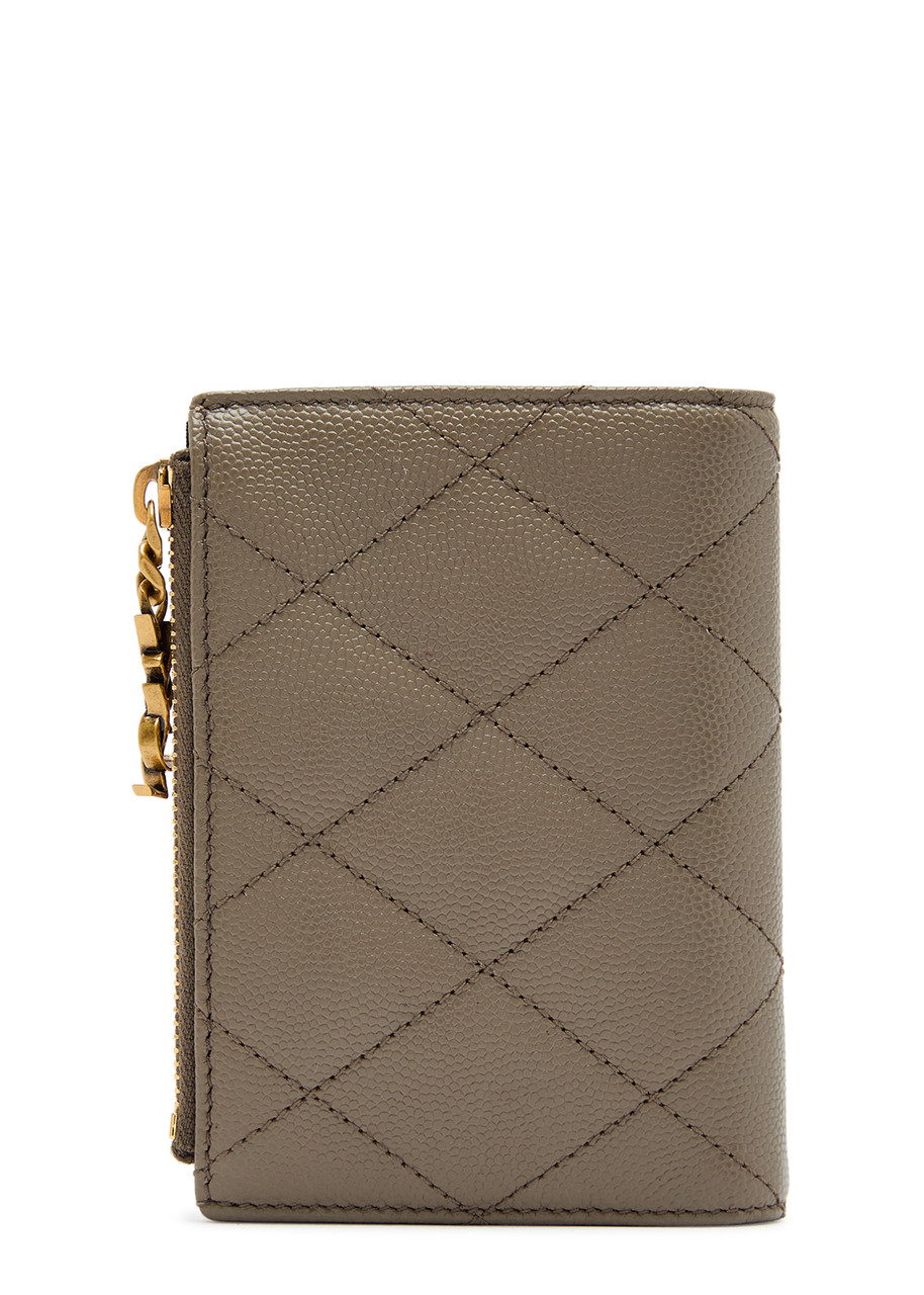 Saint Laurent Quilted Pebbled Leather Wallet – Taupe – One Size