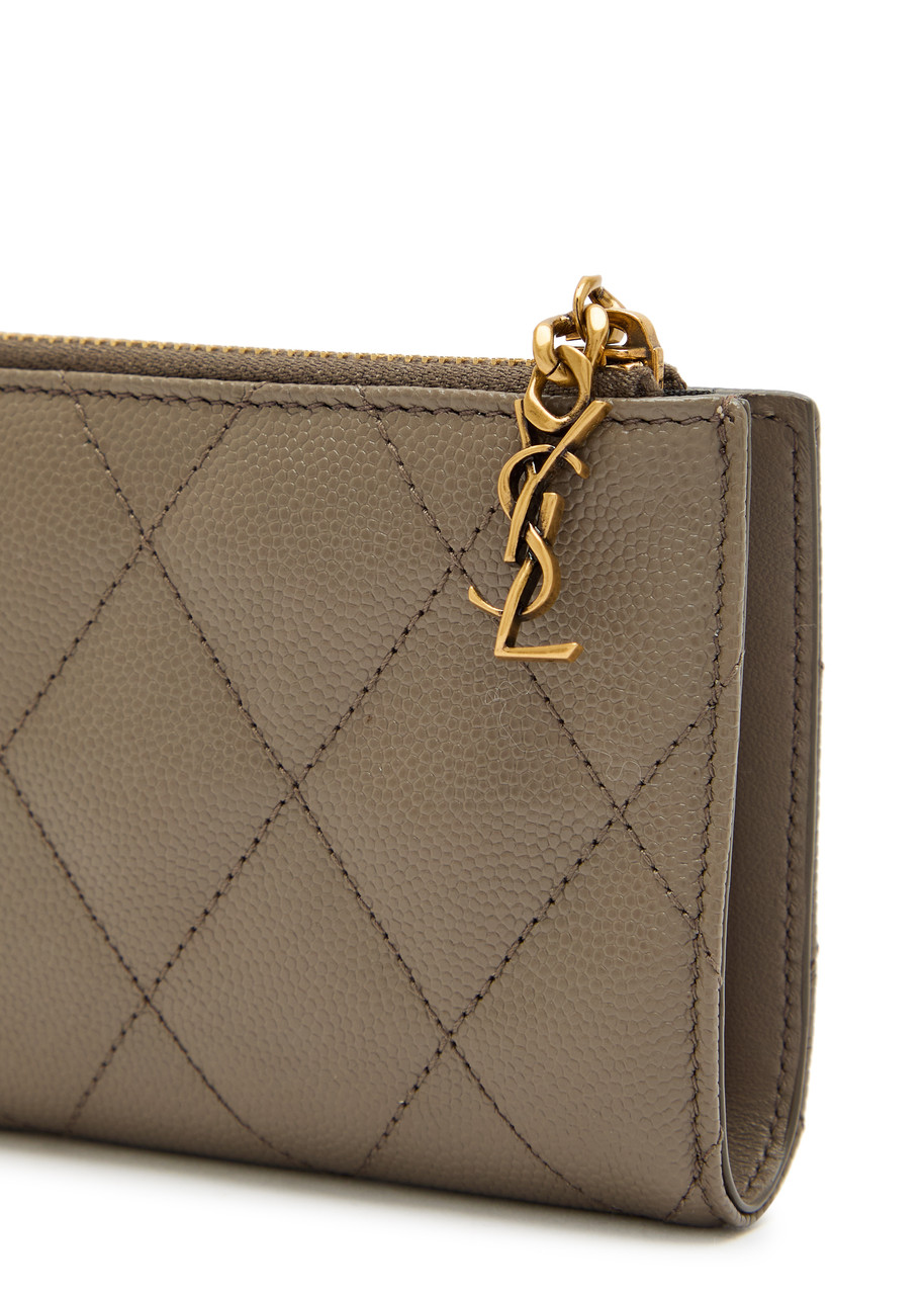 Saint Laurent Quilted Pebbled Leather Wallet – Taupe – One Size