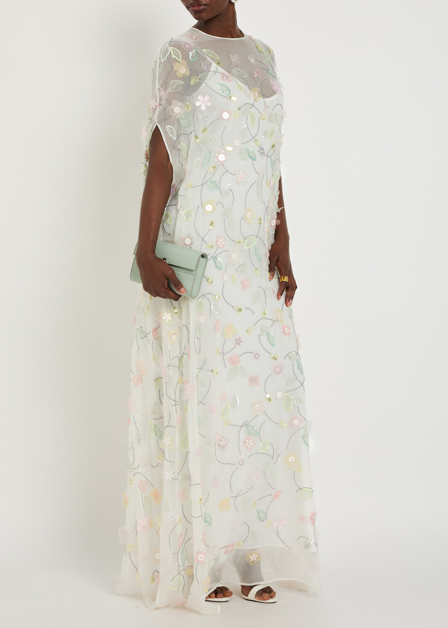 Bernadette Elenore Floral-appliquéd Chiffon Maxi Dress – White – 42 (UK14 / L)