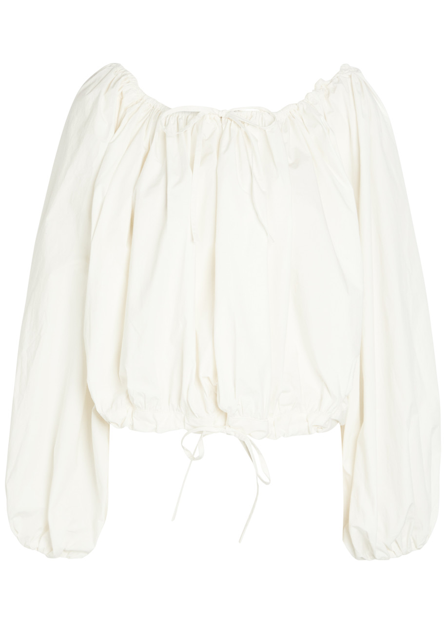 Bernadette Ally Gathered Stretch-cotton Poplin top – White – 36 (UK8 / S)