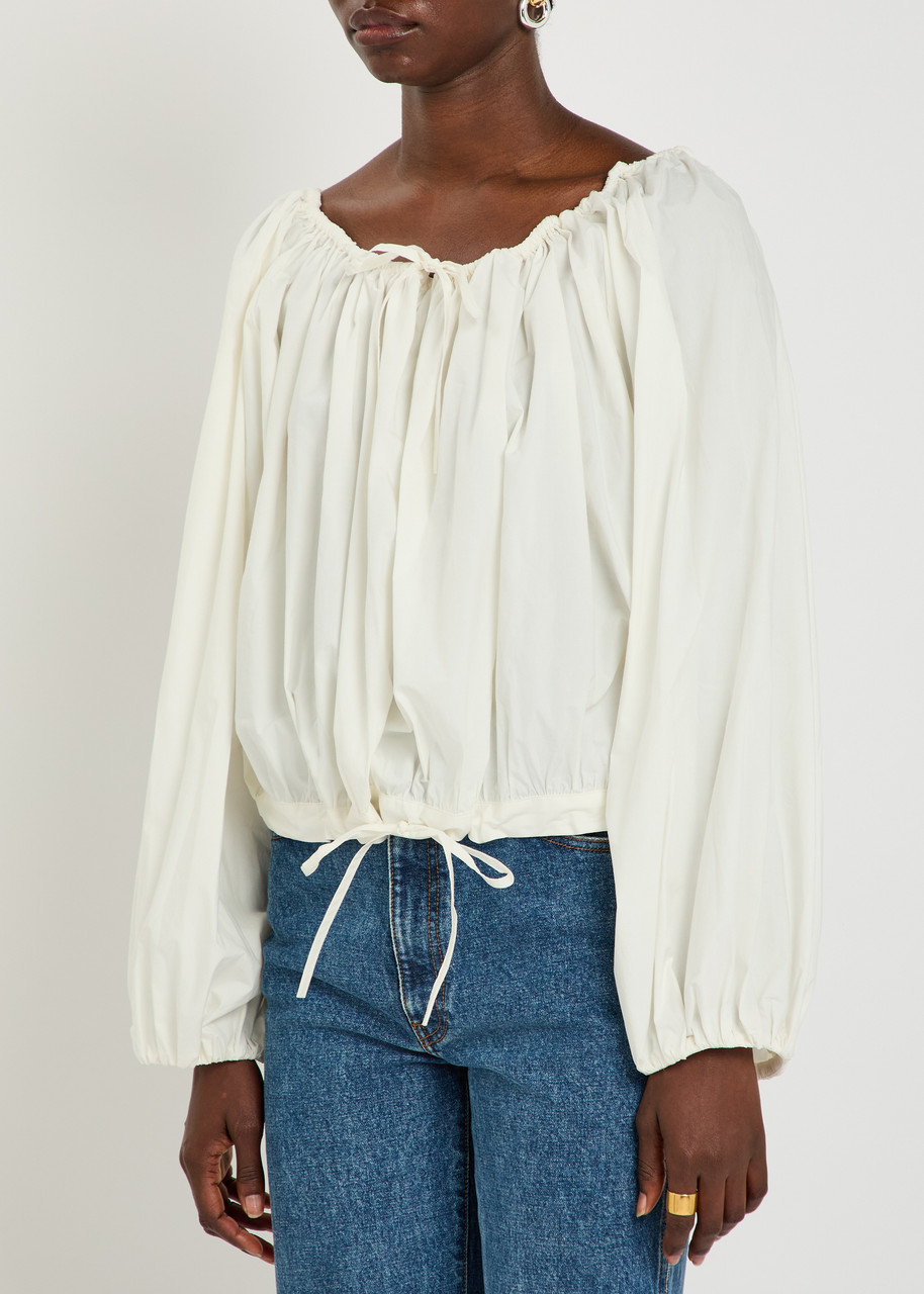 Bernadette Ally Gathered Stretch-cotton Poplin top – White – 36 (UK8 / S)