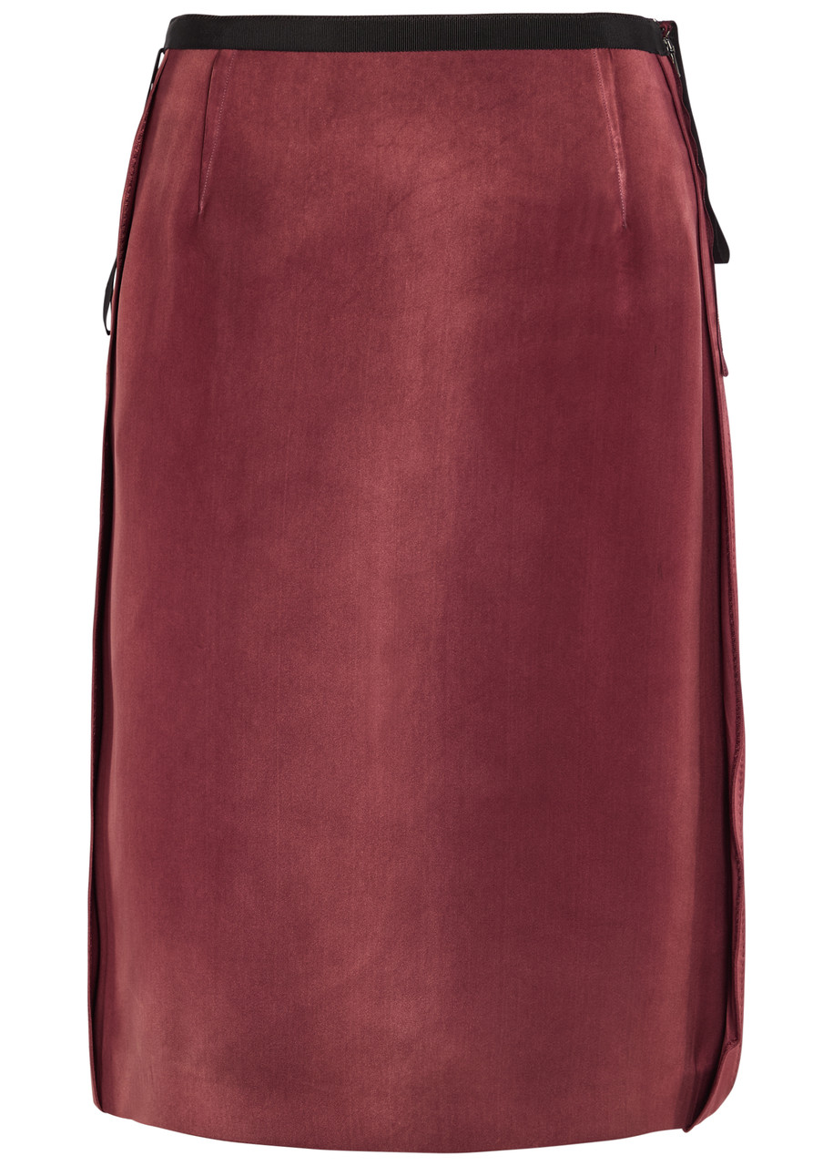 Maison Margiela Reverse-effect Satin Midi Skirt - Red - 42 (UK10 / S)