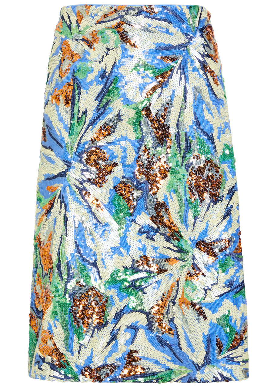 Rabanne Sequin-embellished Floral Midi Skirt - Multicoloured - 38 (UK10 / S)