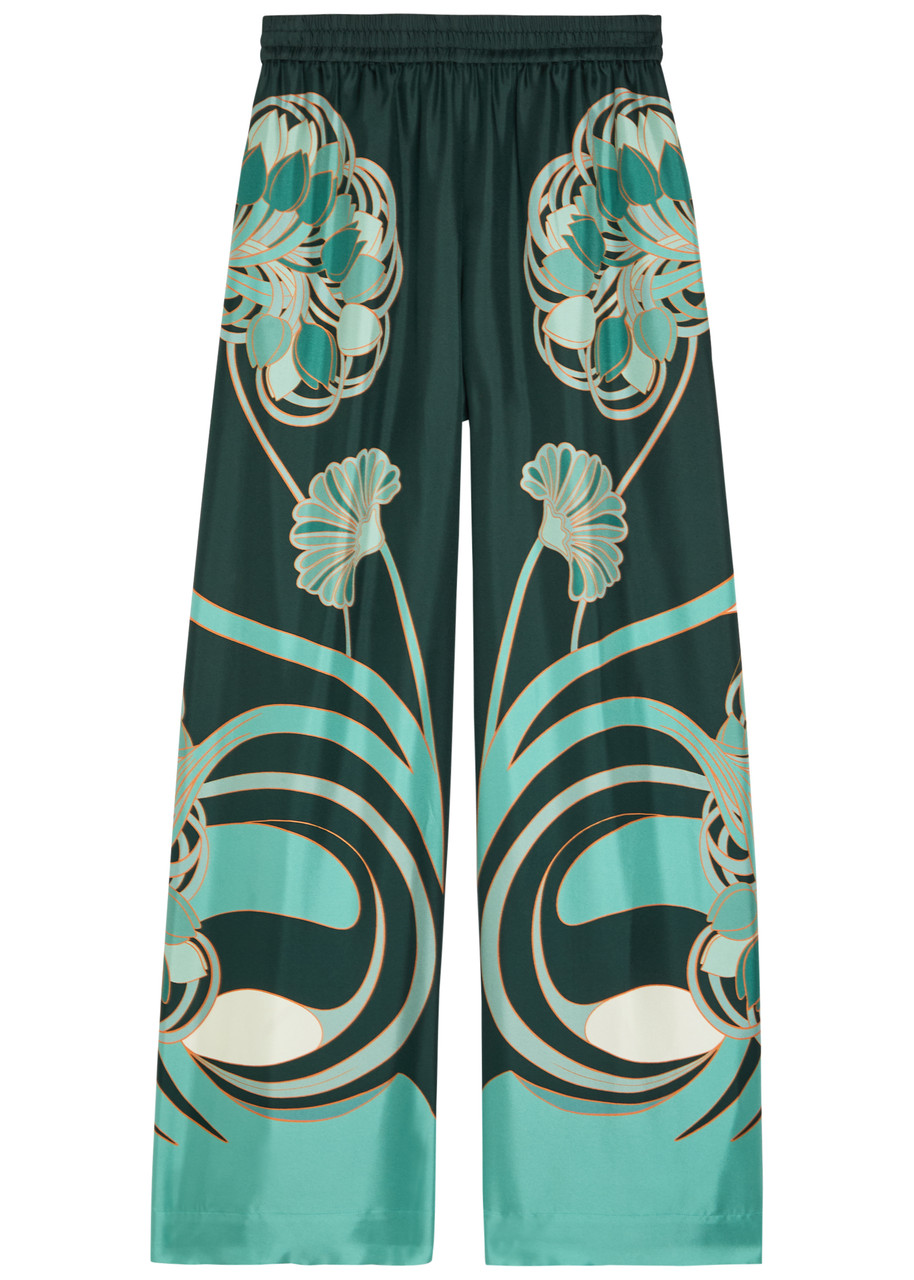 LA Double J Printed Silk-twill Palazzo Trousers - Black - XL (UK16 / XL)