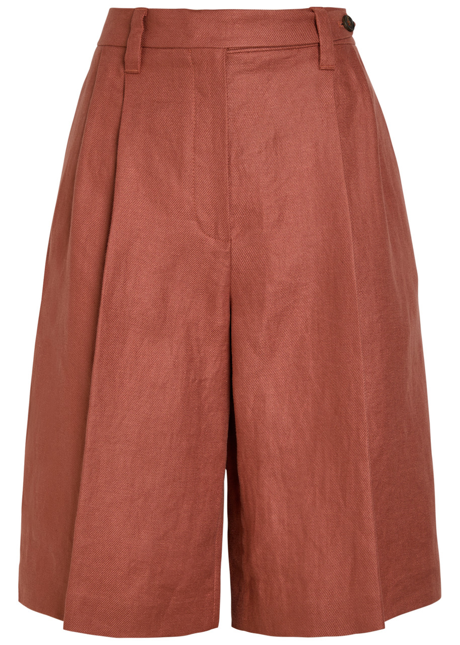 Brunello Cucinelli Bermuda Pleated Linen Shorts - Terracotta - 38 (UK6 / XS)