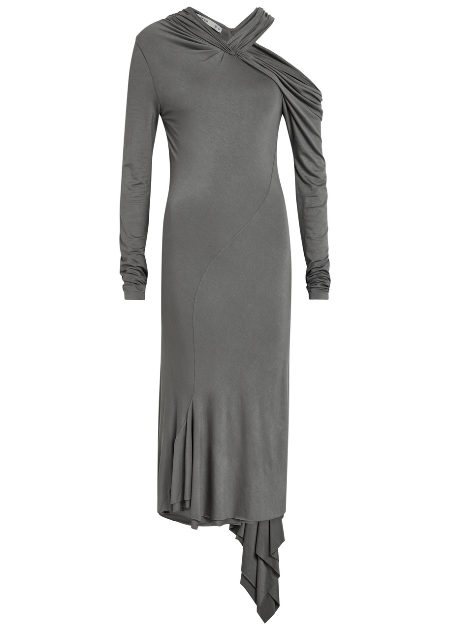 Aaron Esh Asymmetric Jersey Midi Dress - Grey - 8 (UK8 / S)