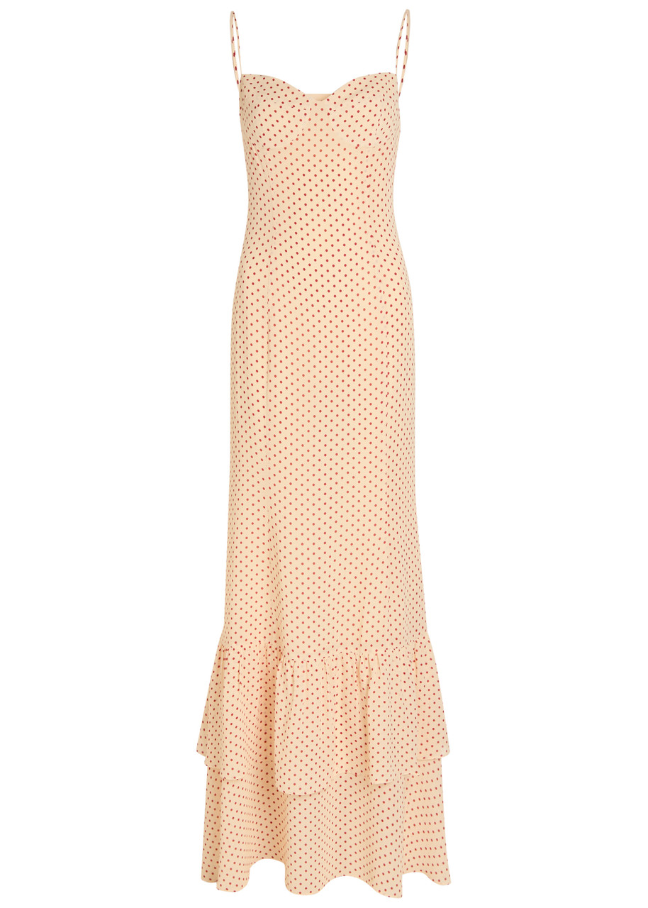 Reformation Fallon Polka dot Chiffon Maxi Dress - Red - 0 (UK4 / X