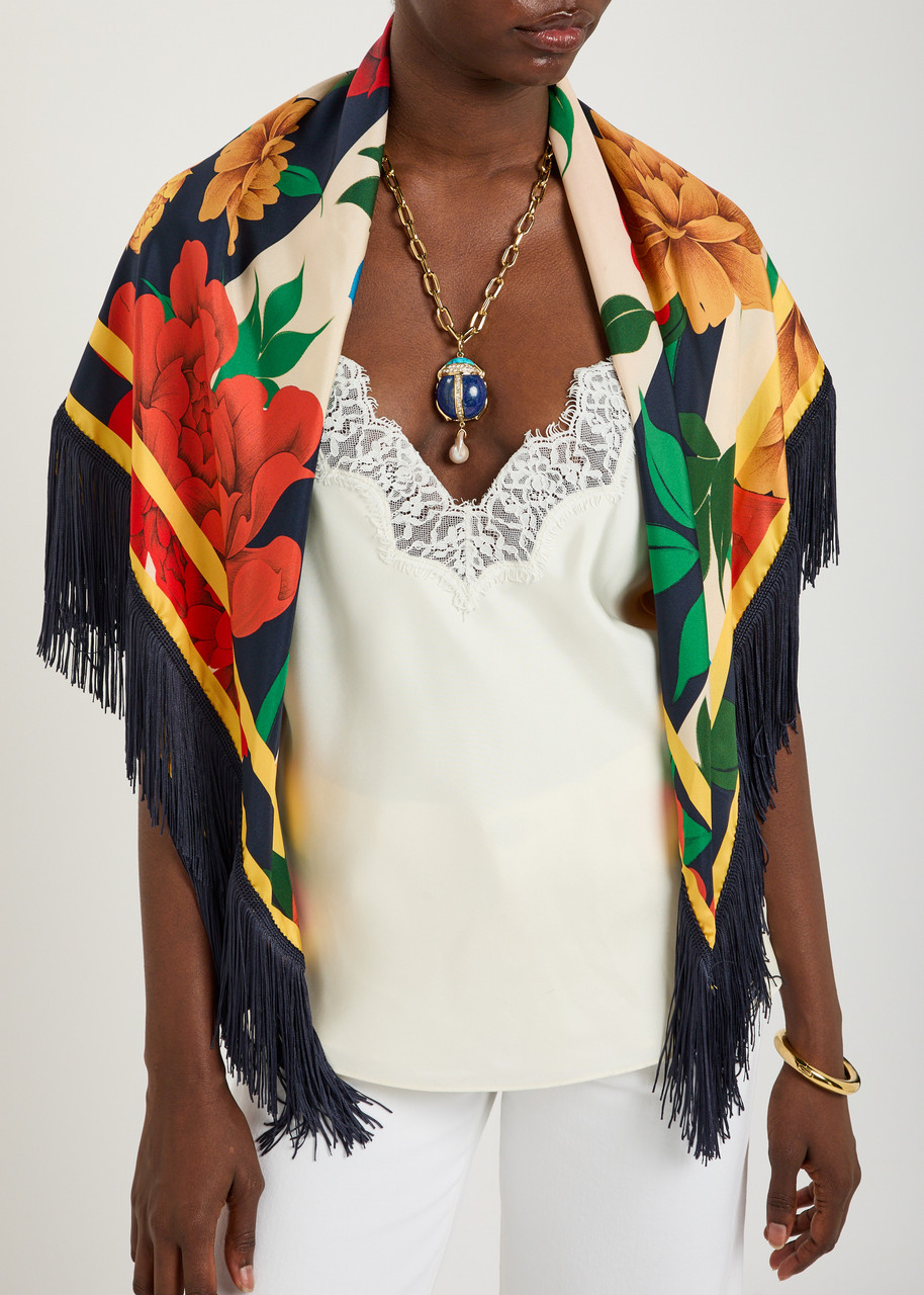  La Double J Reversible Printed Fringed Scarf - Multicoloured - One Size 