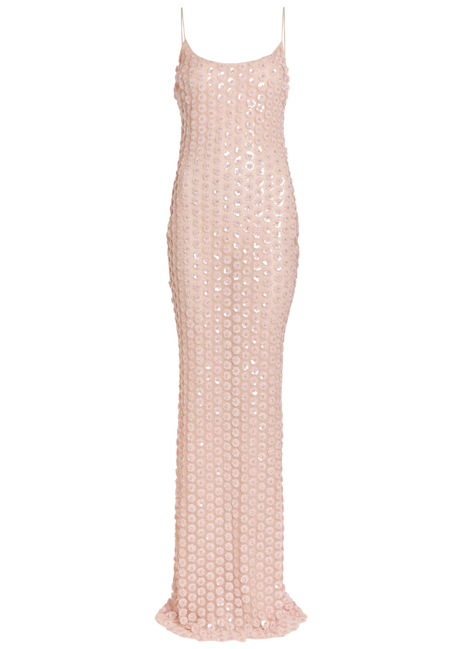 The New Arrivals Ilkyaz Ozel Isis Floral-appliquéd Tulle Maxi Dress - Light Pink - 36 (UK8 / S)
