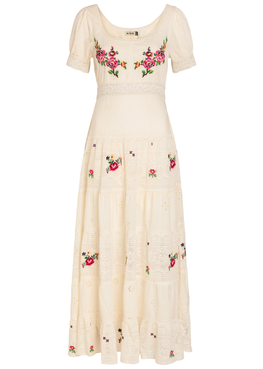 Rixo Cady Embroidered Cotton Midi Dress - White - 10 (UK10 / S)