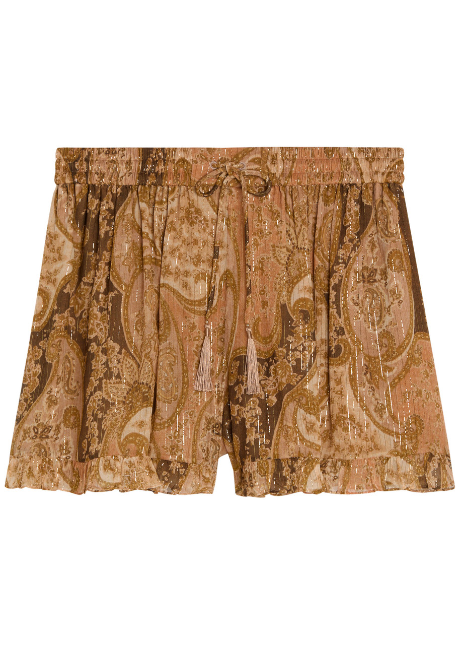 Zimmermann Carousel Metallic Silk Shorts - Brown - 4 (UK 16 / XL)