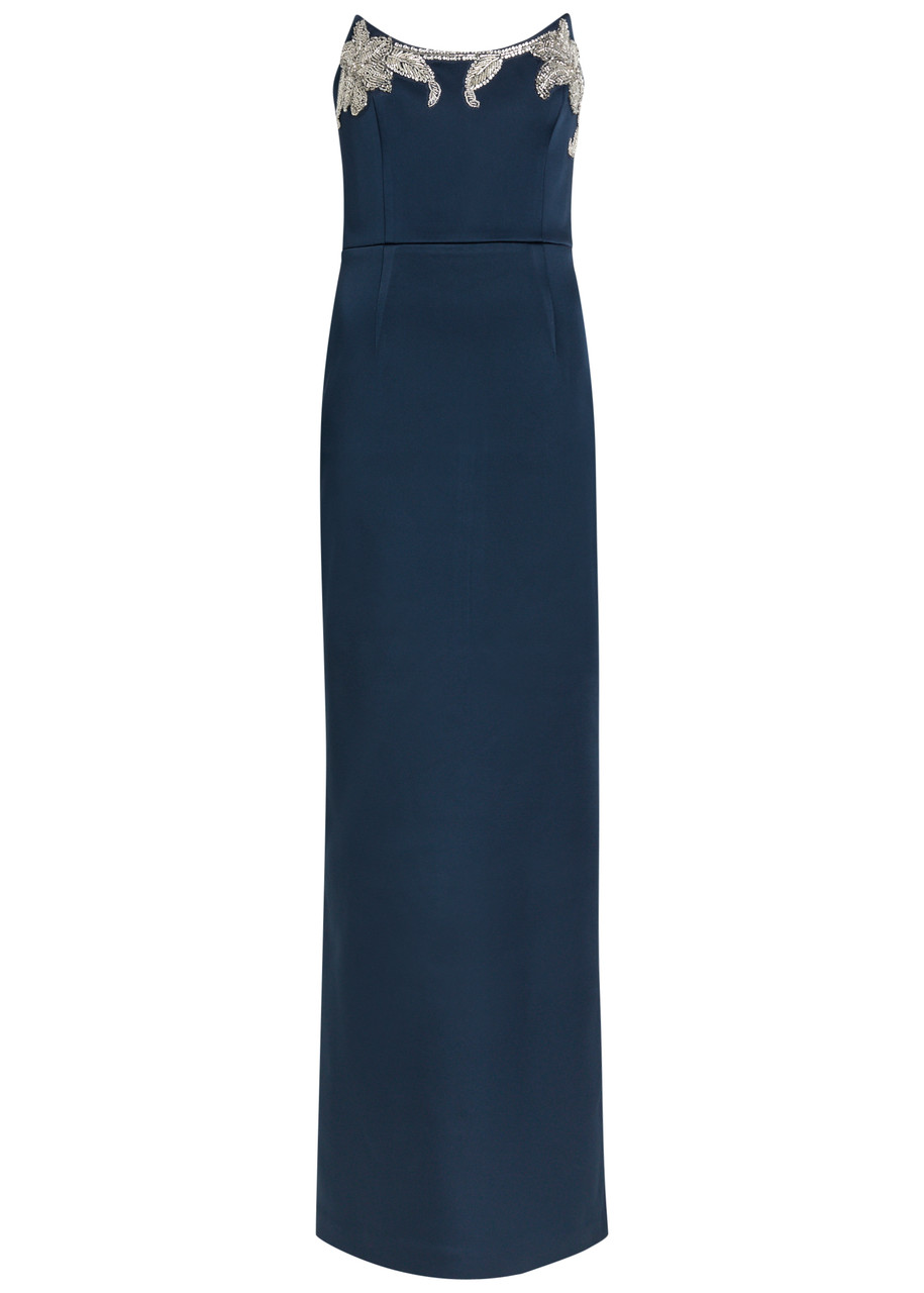 Rebecca Vallance Lessa Embellished Duchess-satin Gown - Navy - 8 (UK8 / S)