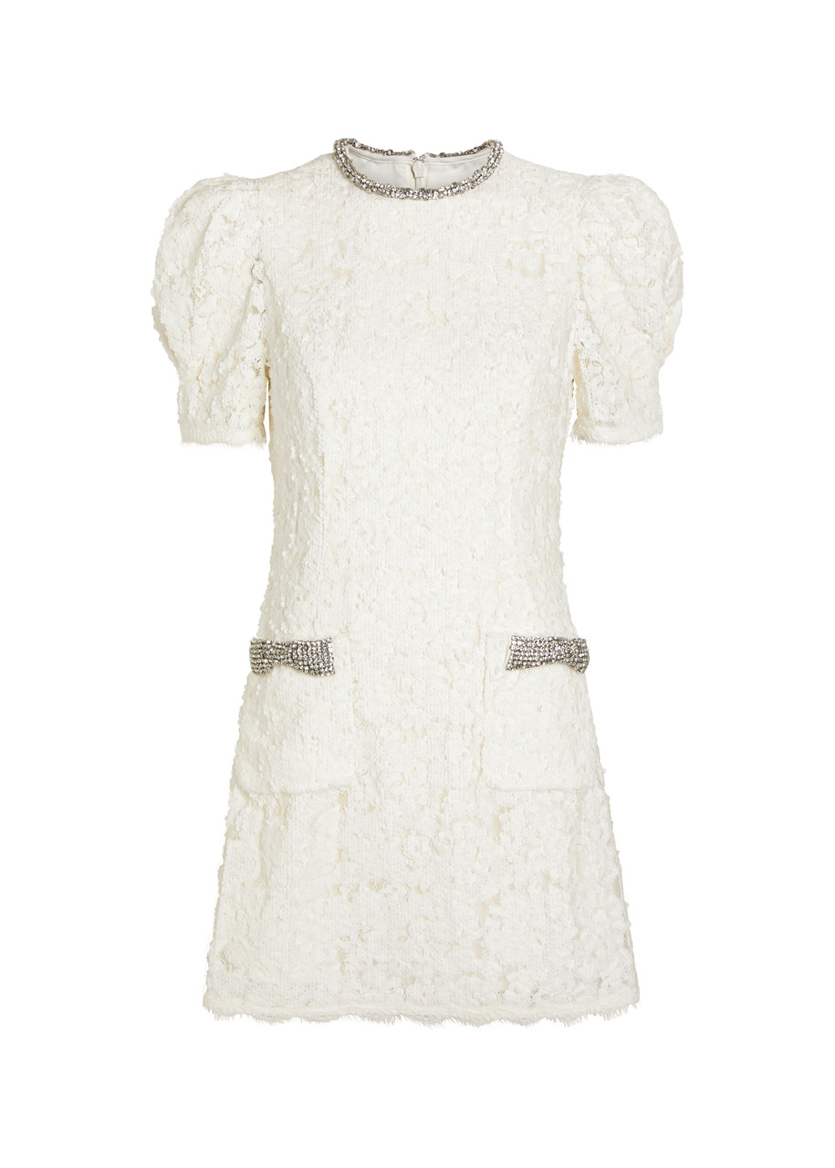 Rebecca Vallance Dillon Crystal and Sequin-embellished Lace Mini Dress - Ivory - 14 (UK14 / L)
