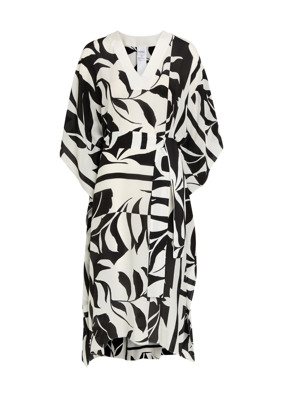 Max Mara Lancia Printed Silk Midi Kaftan Dress - Black - S/M (UK10-12 / M)