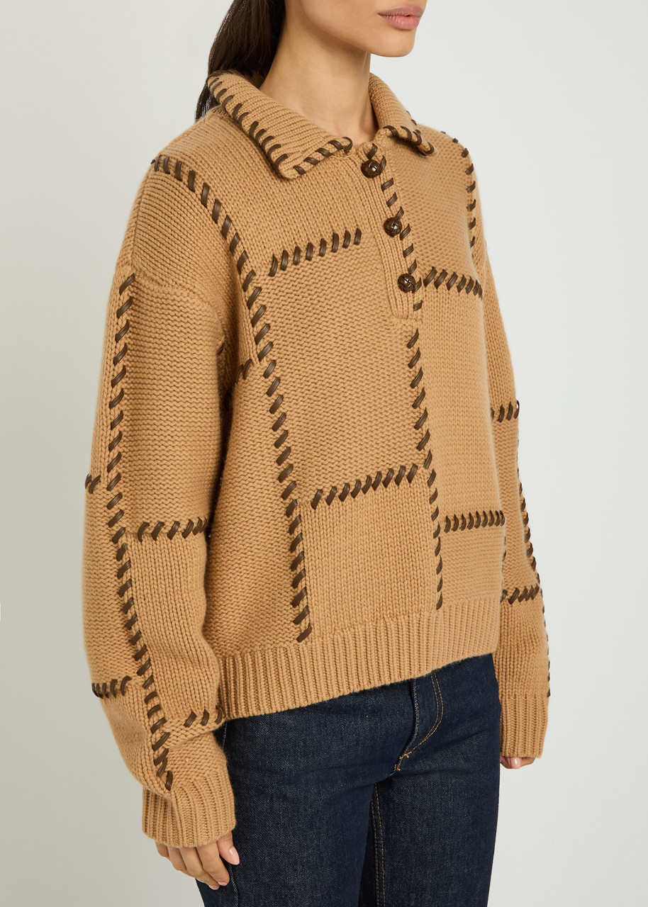  Frame Leather-stitch Wool And Cashmere-blend Jumper - Bronze - M (uk12 / M) 