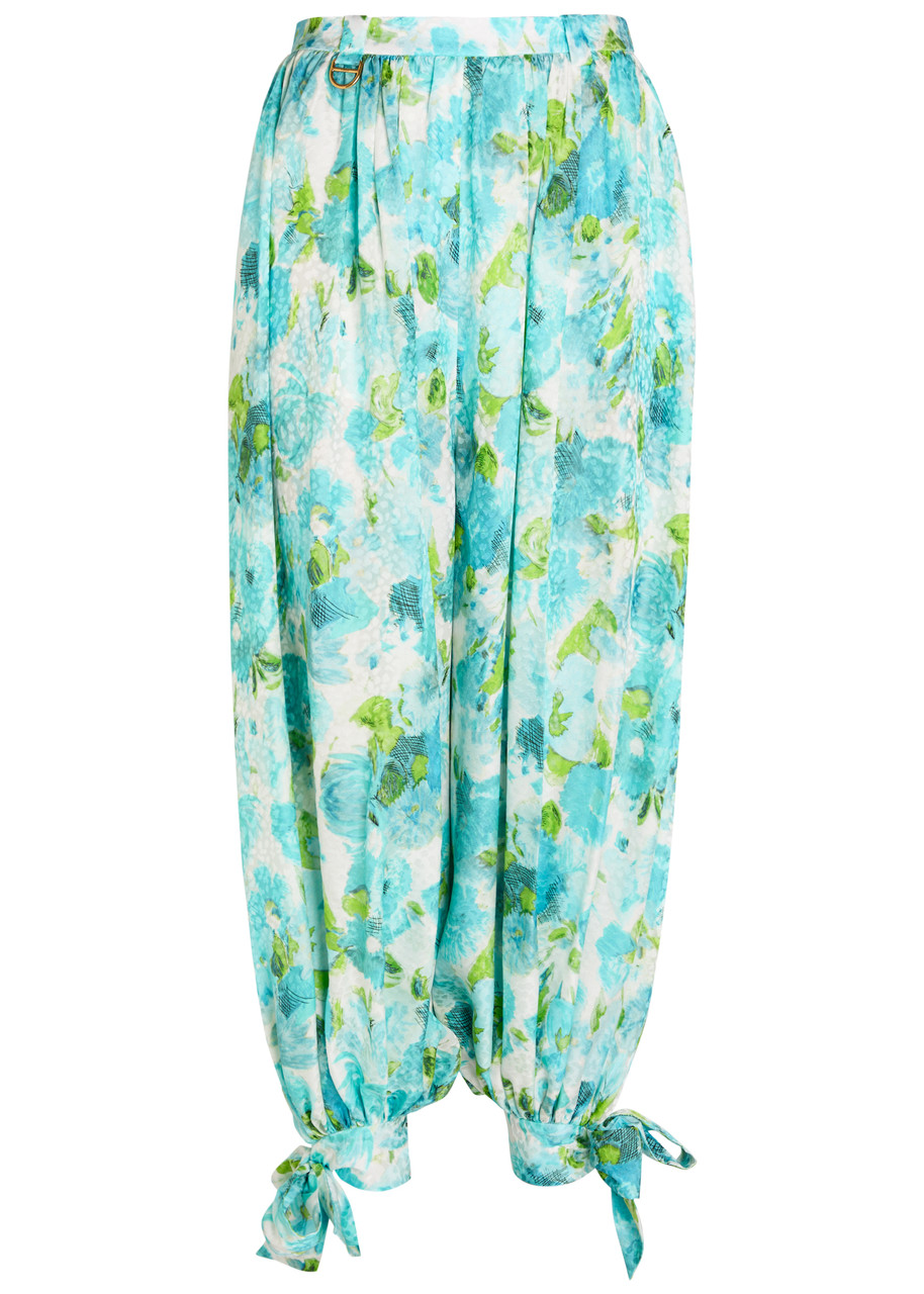 Chloe Printed Balloon-leg Silk Trousers - Blue - 38 (UK10 / S)