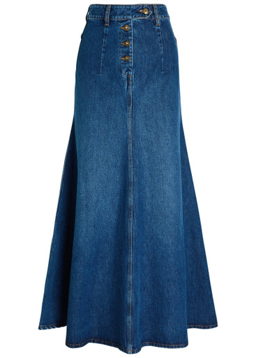 A.W.A.K.E MODE Cut-out flared denim midi skirt | Harvey Nichols