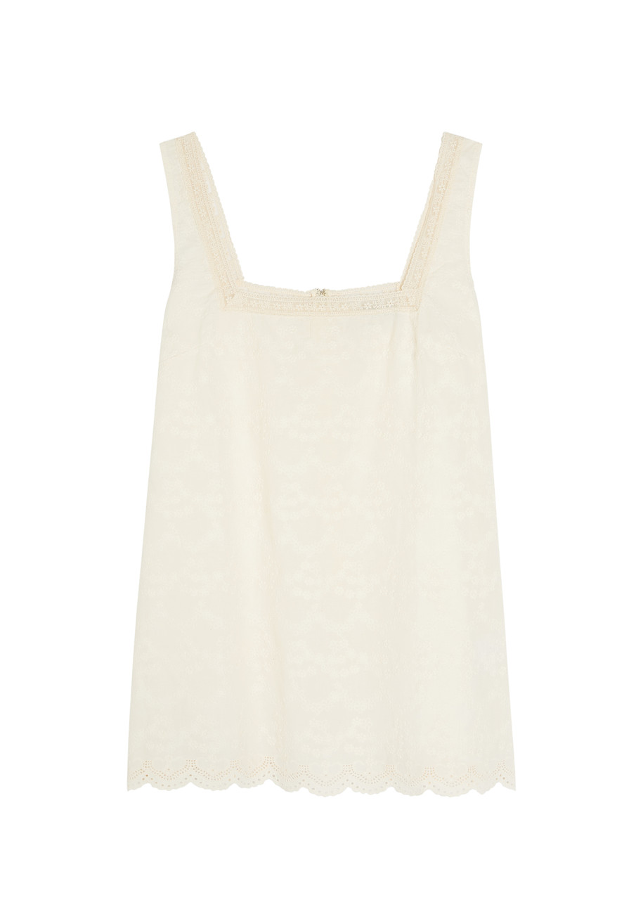 Solaqua Delilah Embroidered Cotton Mini Dress - Ivory - 1 (UK8 / S)