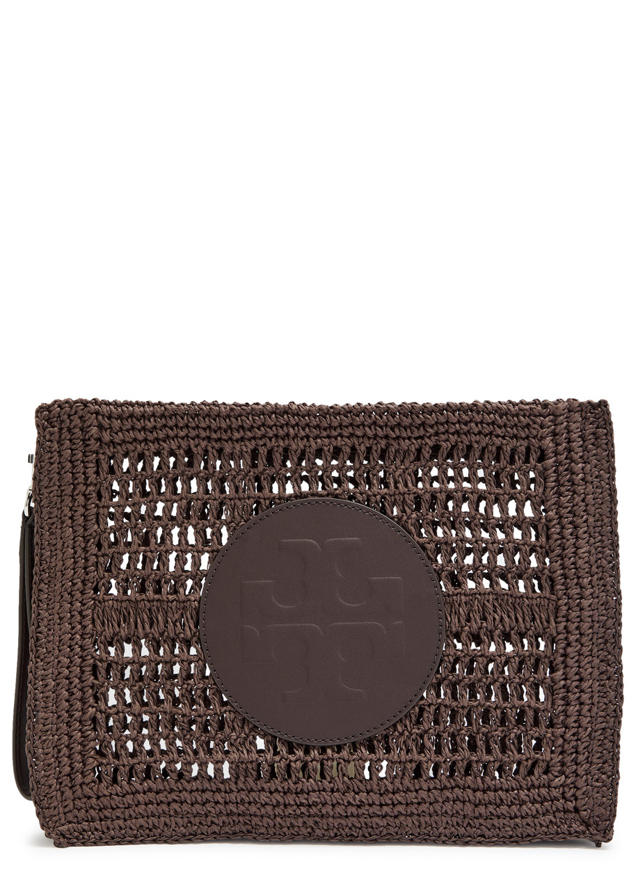Tory Burch Ella Raffia Clutch - Dark Brown - One Size