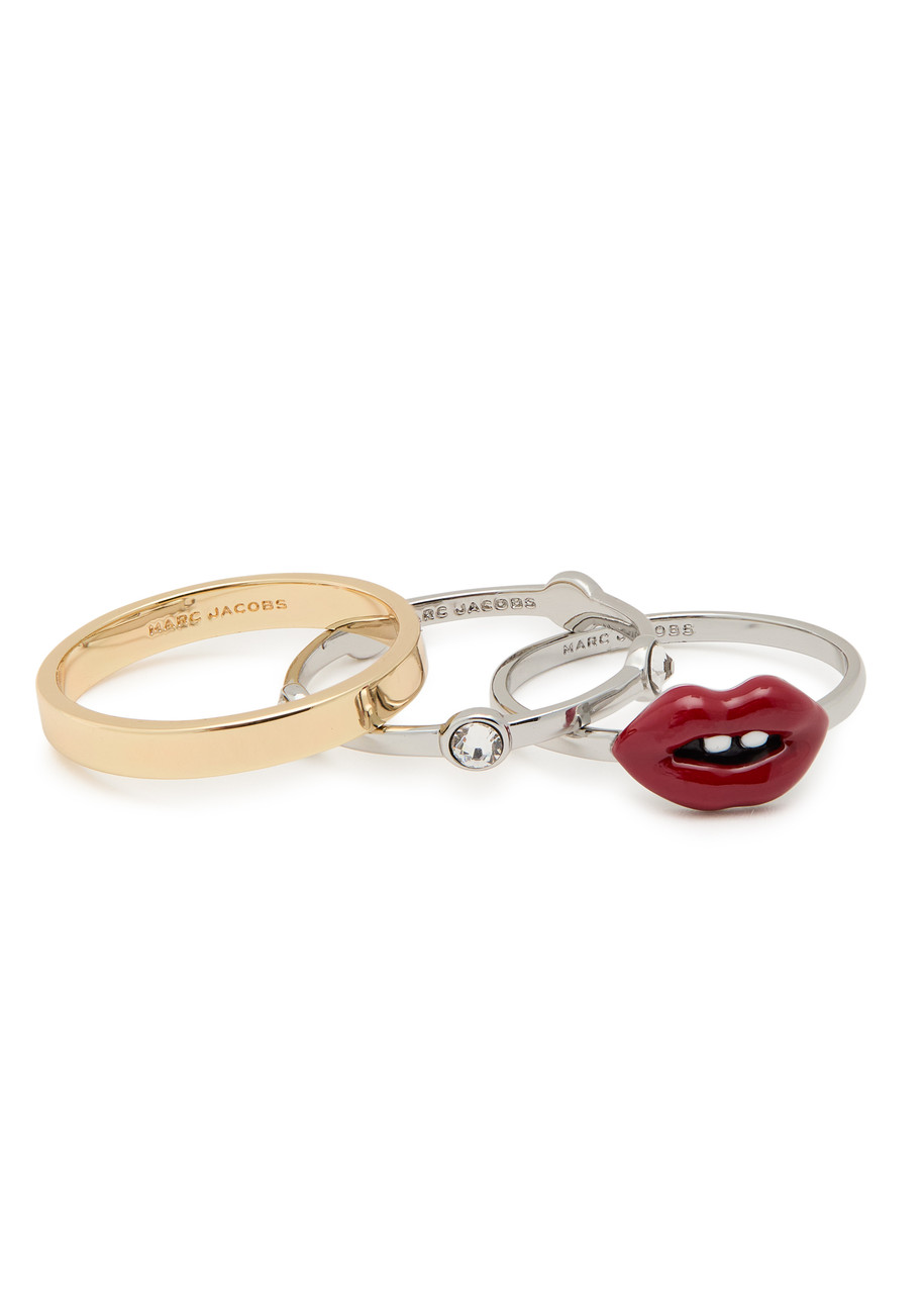 Marc Jacobs Lips Plated Brass Rings - set of Three - Gold - 7 (N)