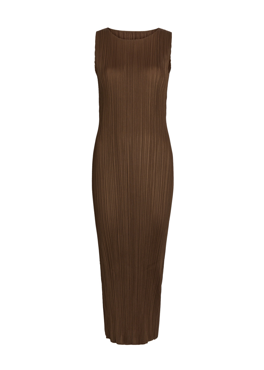 Pleats Please Issey Miyake Pleated Woven Midi Dress - Brown - 4