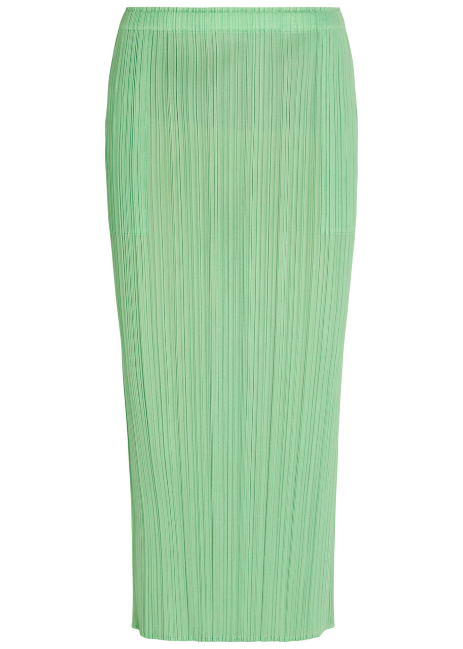 Pleats Please Issey Miyake Pleated Woven Midi Skirt - Light Green - 3