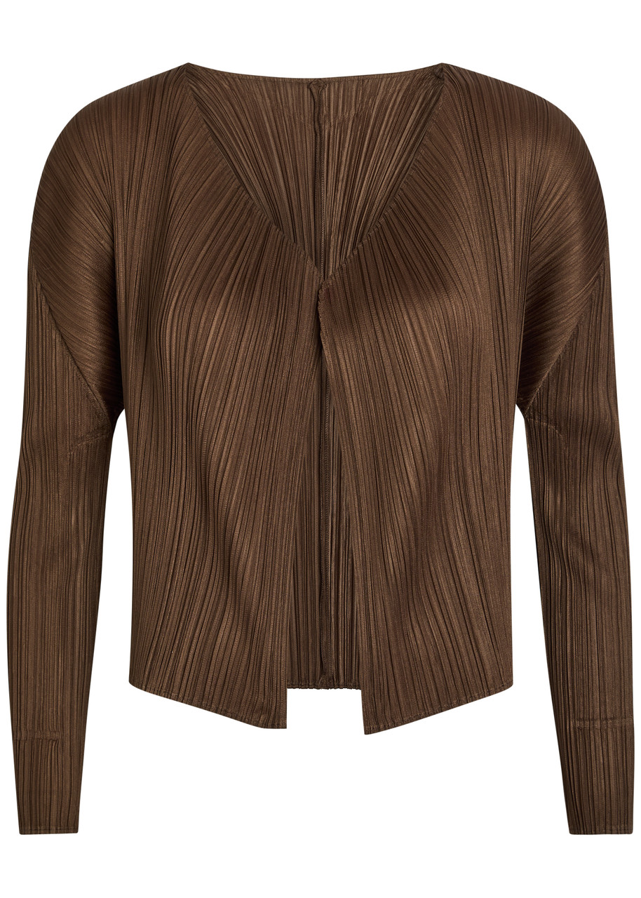 Pleats Please Issey Miyake Pleated Woven Cardigan - Brown - 3