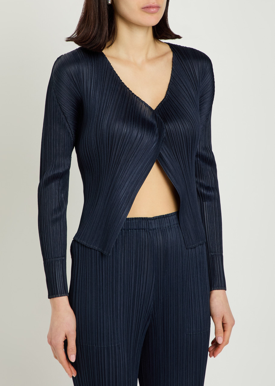 Pleats Please Issey Miyake Pleated Woven Cardigan – Navy – 5