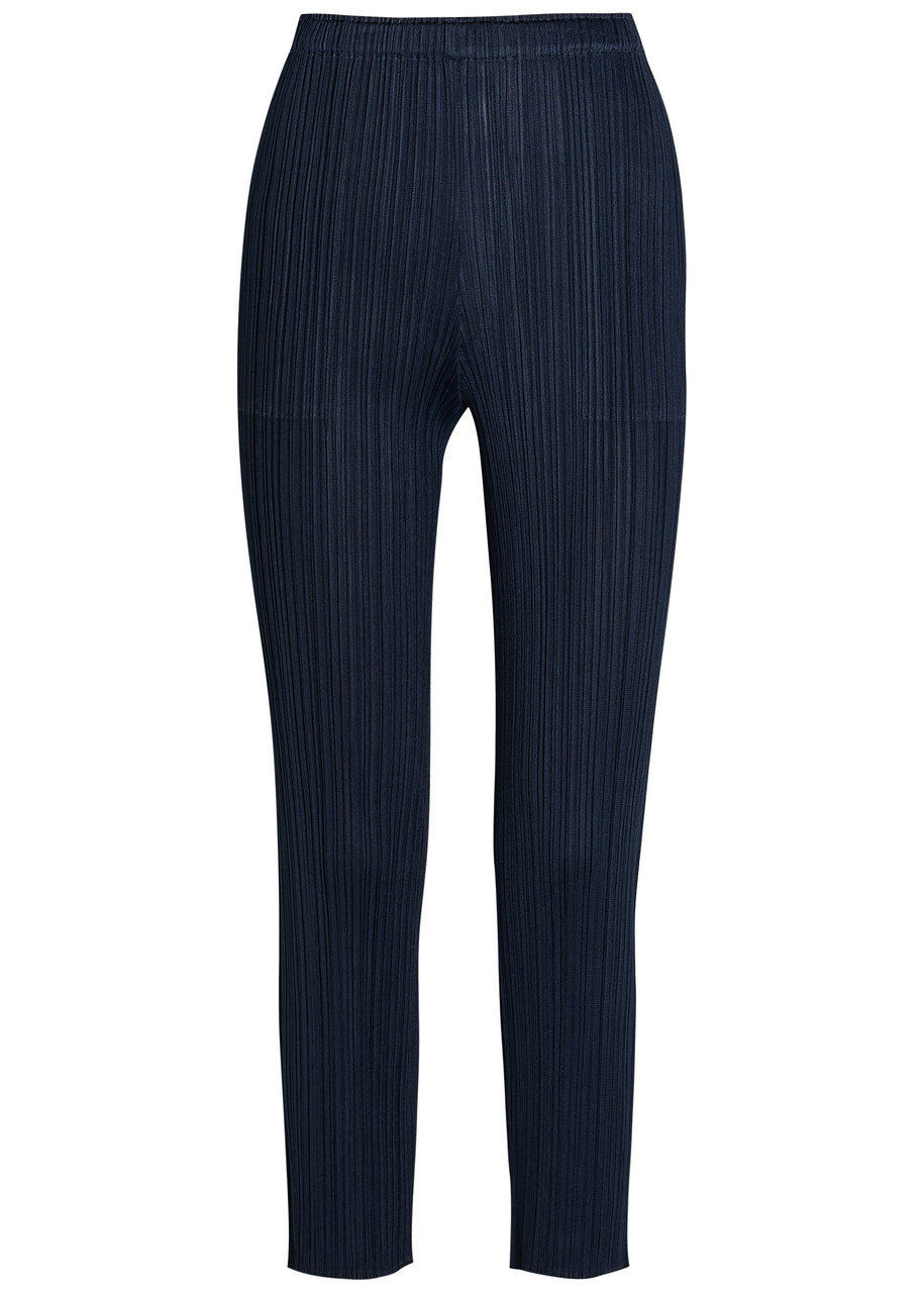 Pleats Please Issey Miyake Pleated Tapered-leg Woven Trousers – Navy – 5