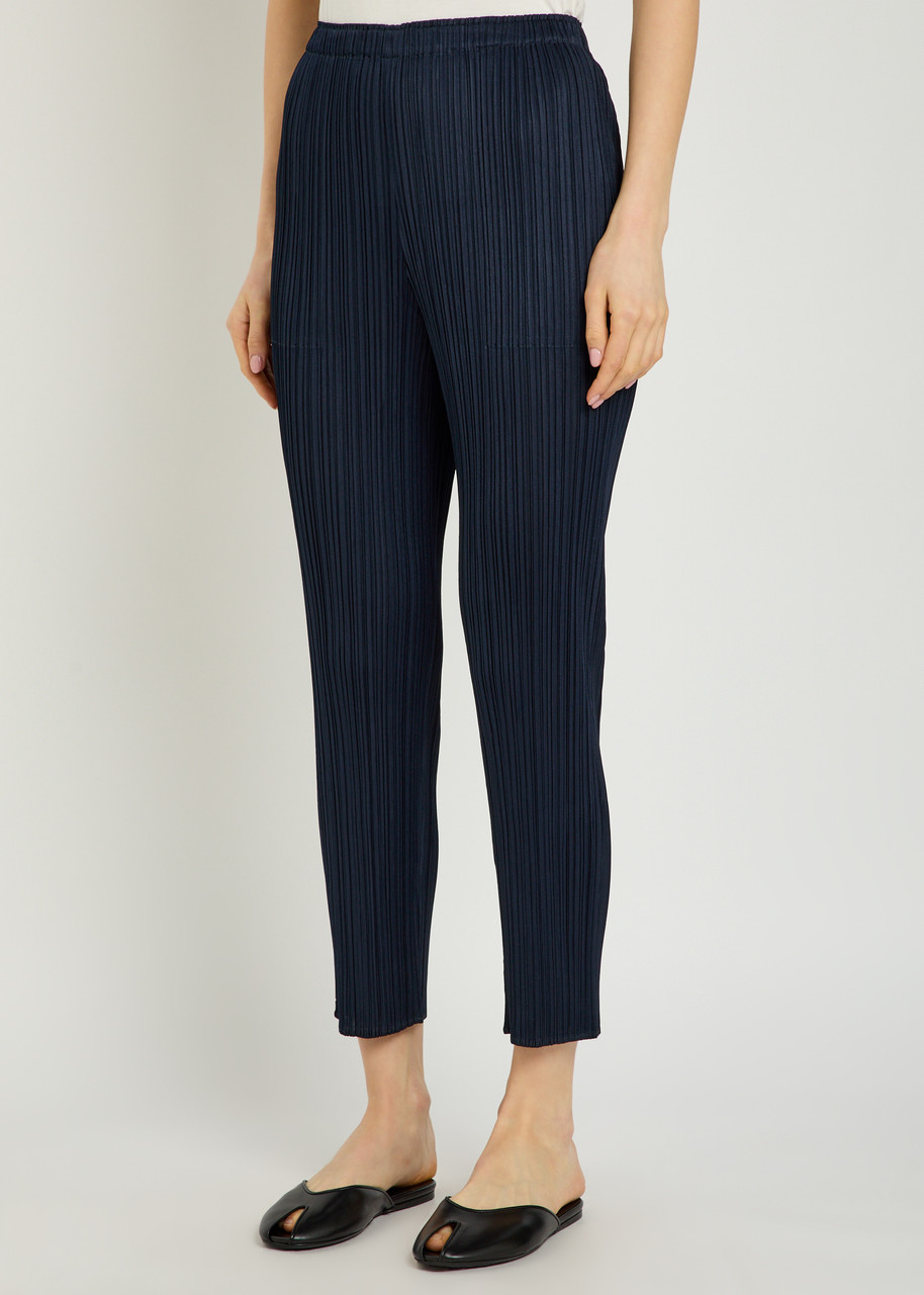 Pleats Please Issey Miyake Pleated Tapered-leg Woven Trousers – Navy – 5