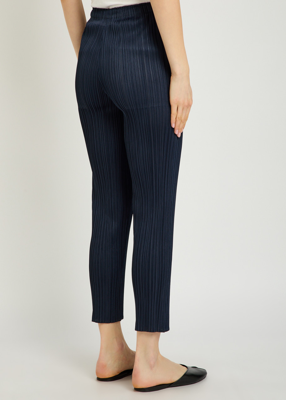 Pleats Please Issey Miyake Pleated Tapered-leg Woven Trousers – Navy – 5