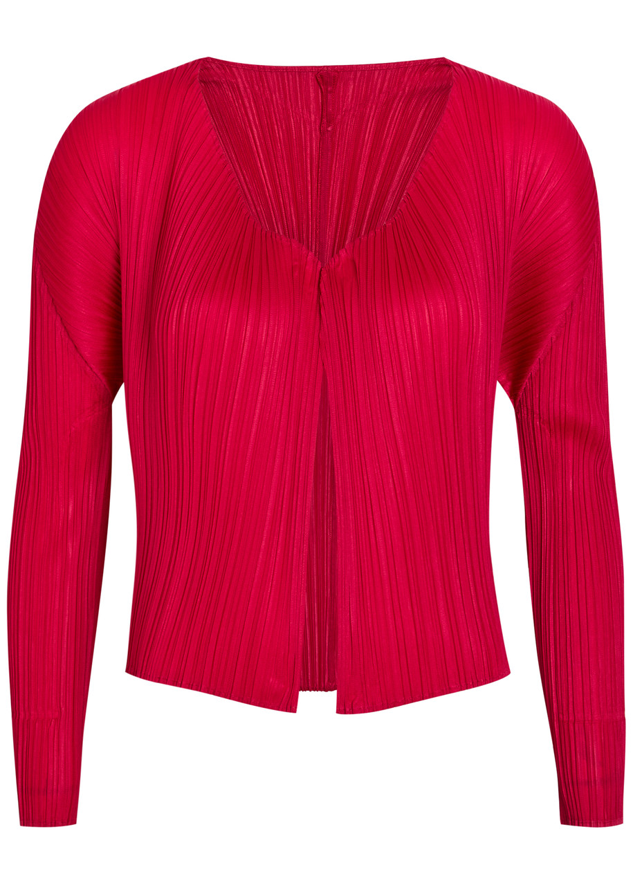 Pleats Please Issey Miyake Pleated Woven Cardigan - Red - 5