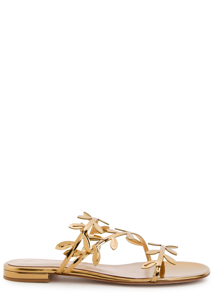 Gianvito Rossi Flavia Leaf Metallic Leather Sandals - Gold - 37 (IT37/ UK4)