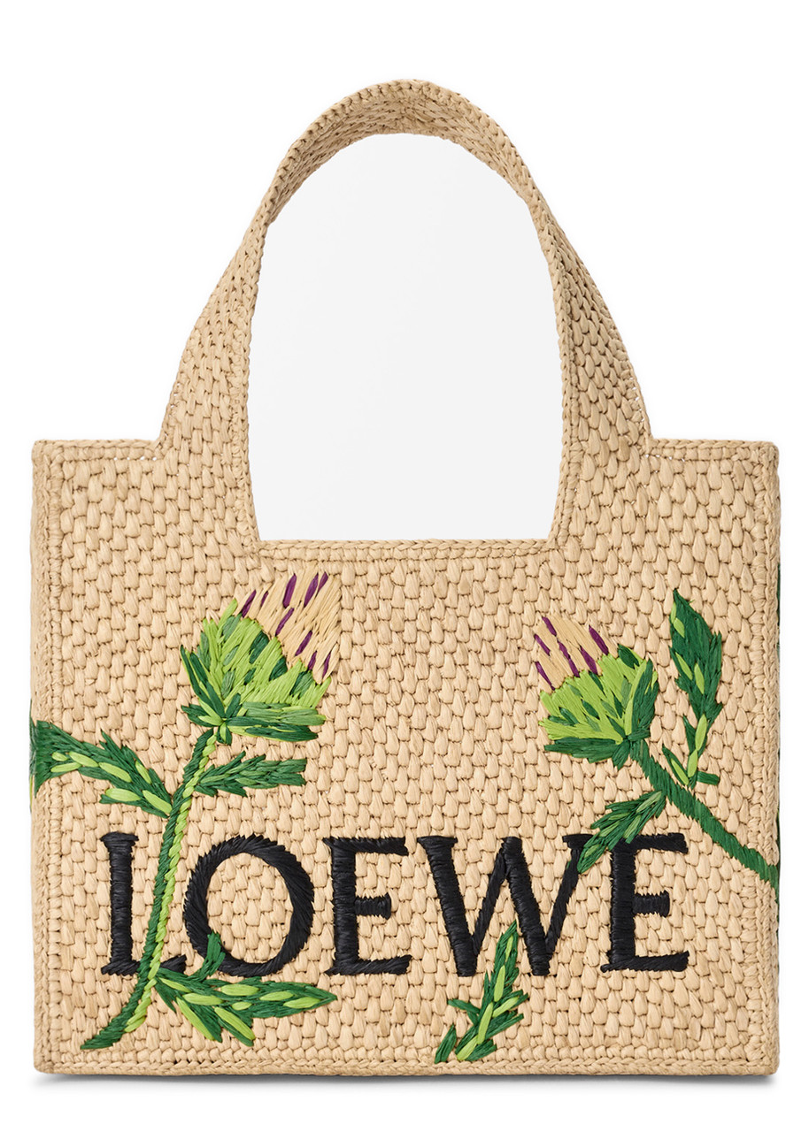 Loewe X Paula's Ibiza Embroidered Small Raffia Tote Bag In Brown