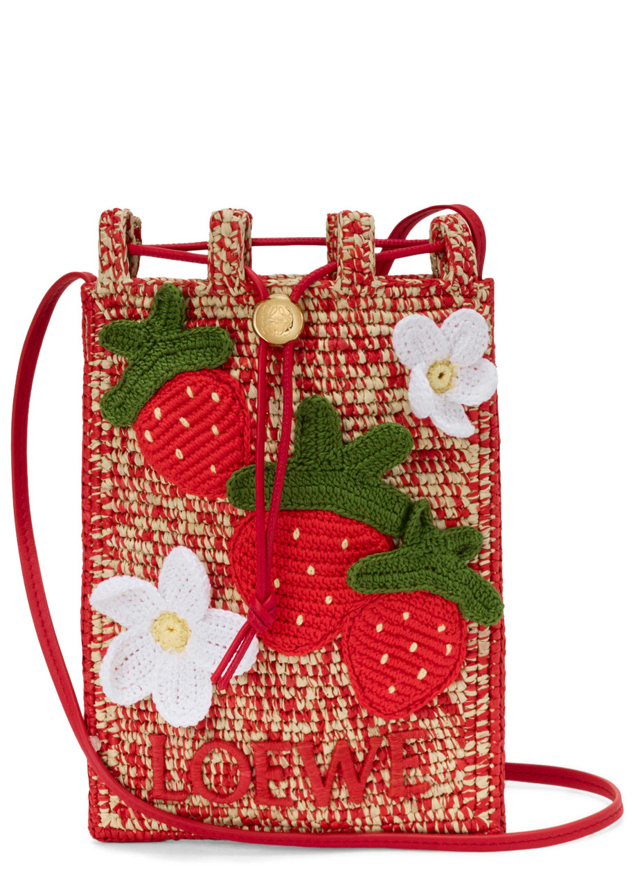 Loewe X Paula's Ibiza Strawberry Raffia Cross-body Pouch In Multi