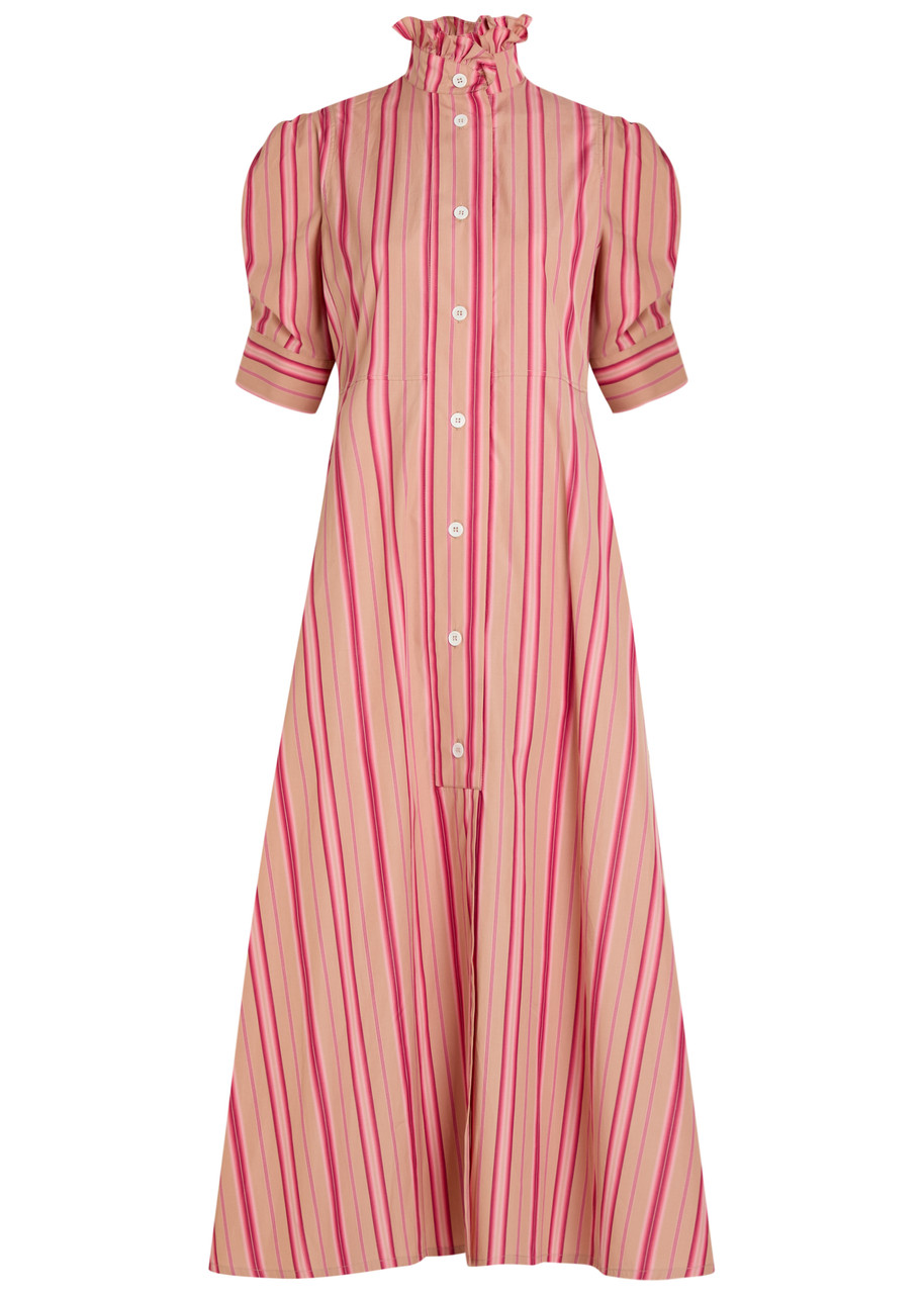 Thierry Colson Venetia Striped Cotton Midi Shirt Dress - Pink - S (UK8-10 / S)