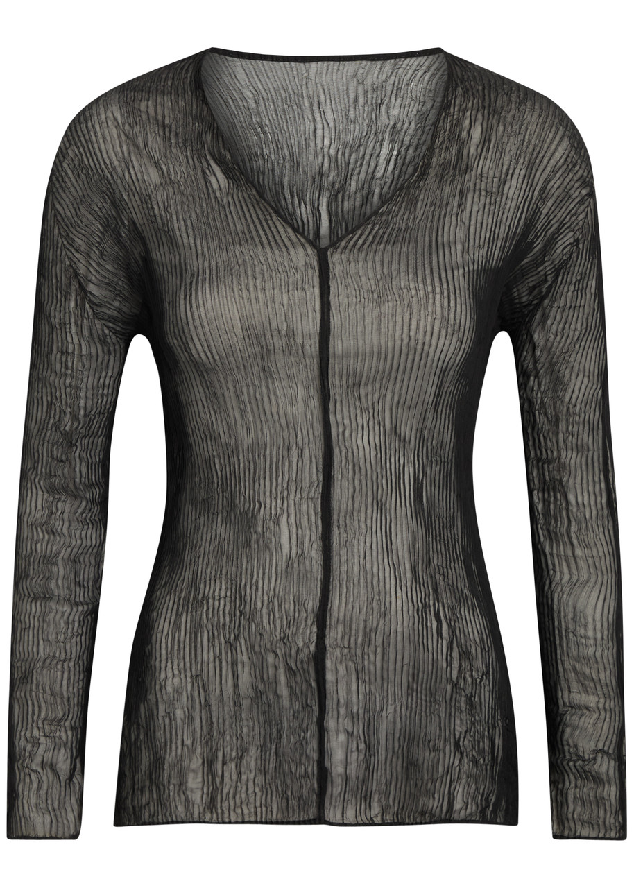 Issey Miyake Twist V-neck Semi-sheer Chiffon top - Black - 2