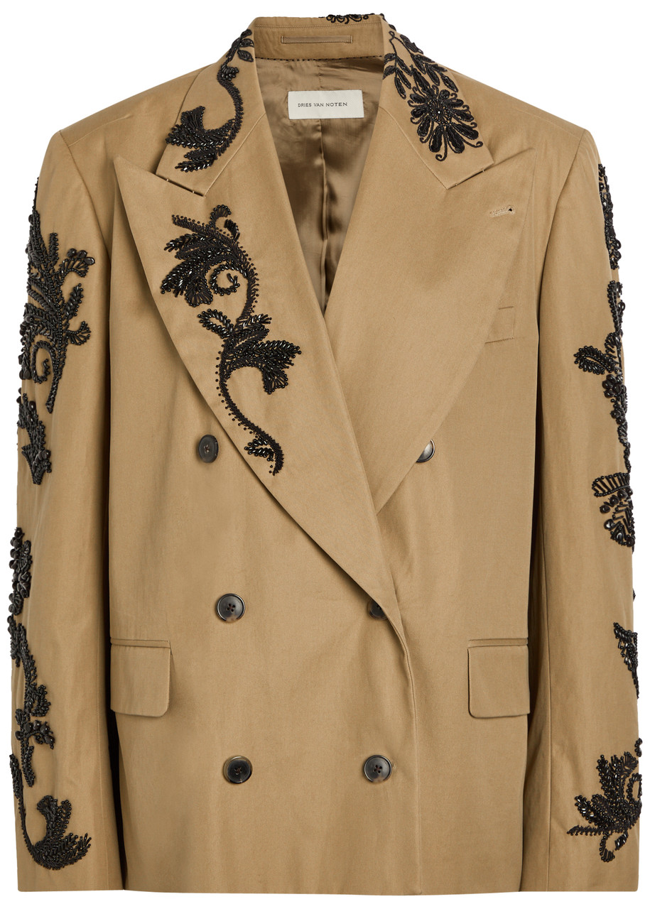Dries Van Noten Bosea Bead-embellished Cotton-twill Blazer In Brown