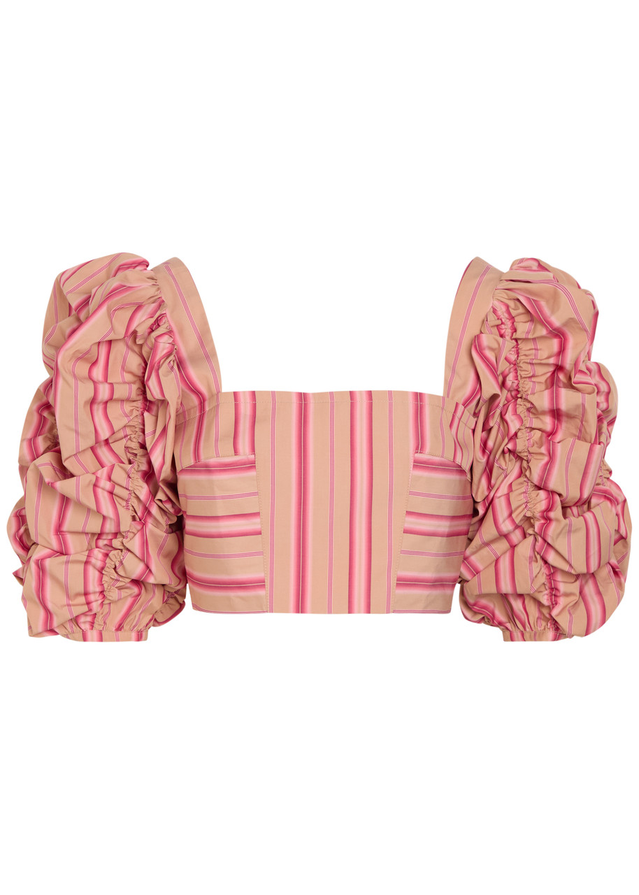 Thierry Colson Misia Striped Puff Sleeve Cotton top - Pink - L (UK14 / L)